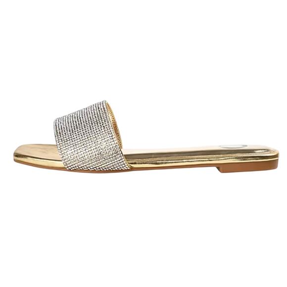 Journee Women's Grayce Rhinestone Flat Sandals Gold Size 6 1/2 - Picture 2 of 5